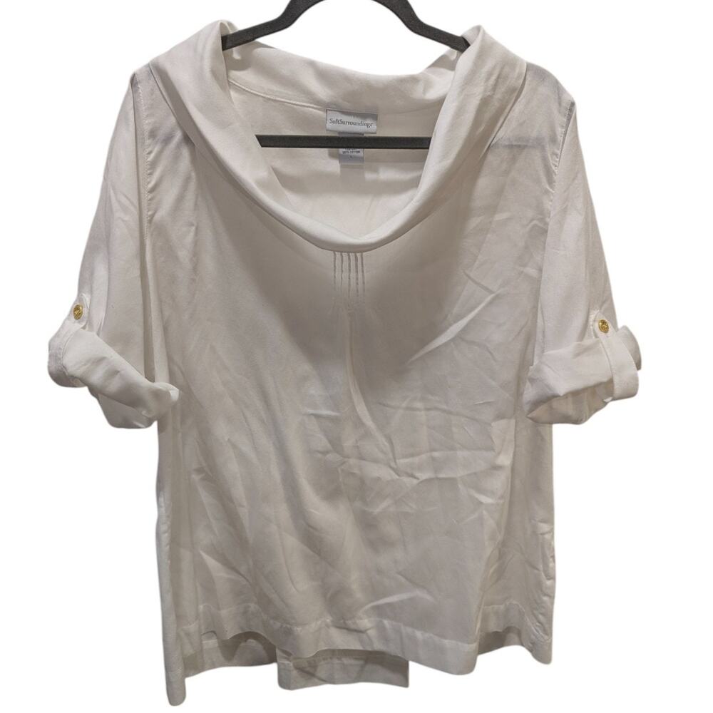 Soft Surroundings White Cowl Neck Roll Tab Blouse Large